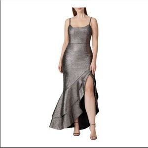 Hutch | Anthropologie Silver Metallic asymmetric hemline Malia Gown - plus size